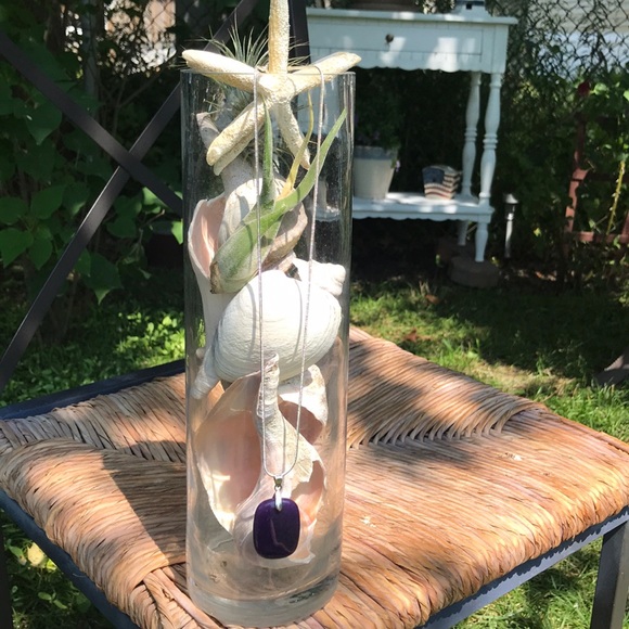 Stunning Purple Stone Pendant Necklace 18” Chain - Picture 2 of 7